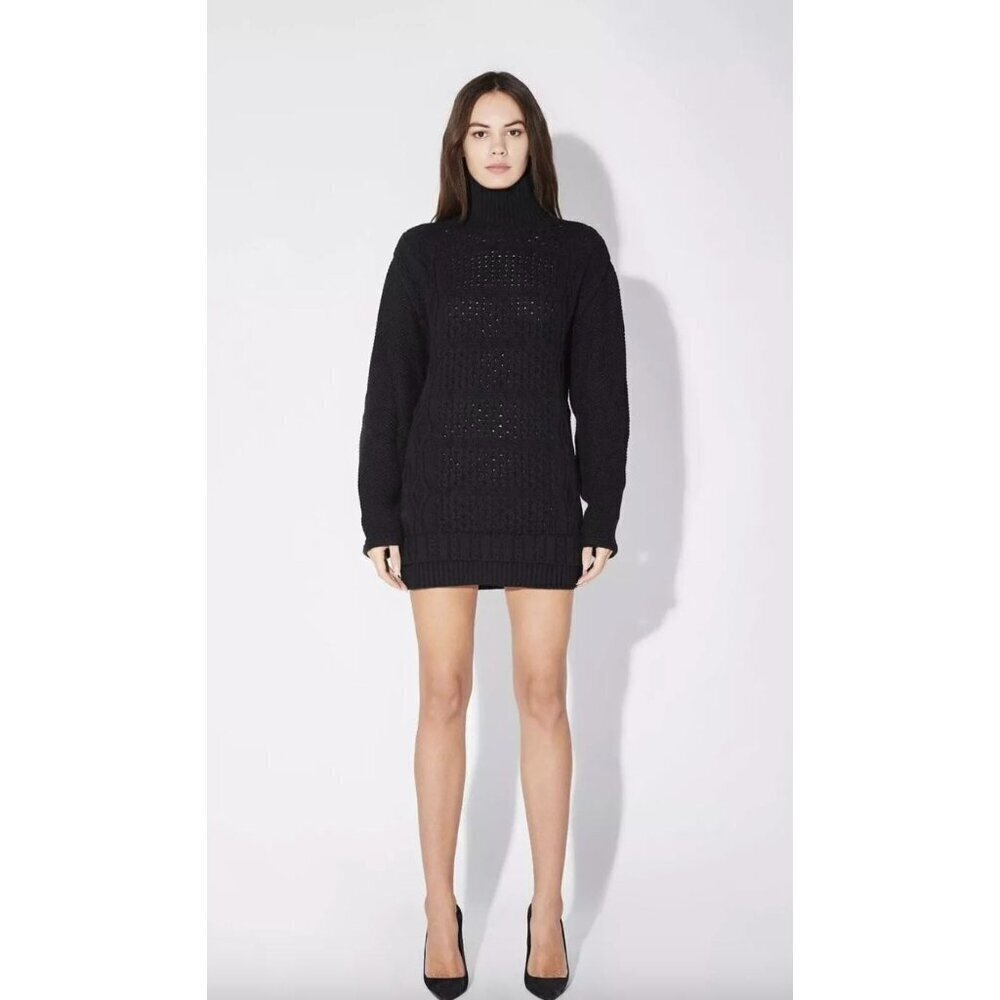 RTA Addison Turtleneck Knit Sweater Black Womens Size Small